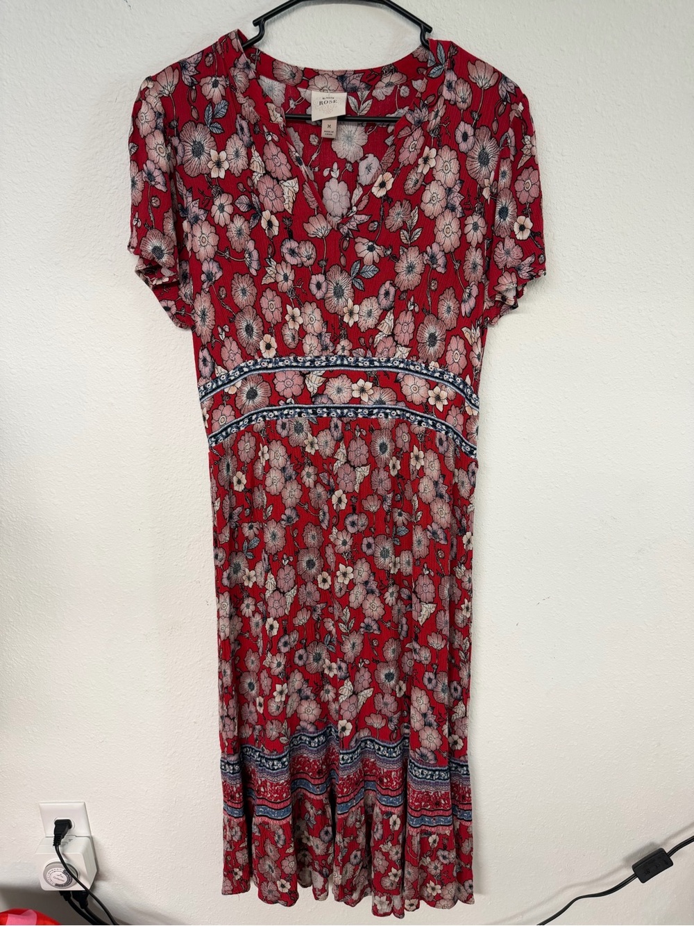 Knox Rose Red Floral Midi Dress with Navy Trim